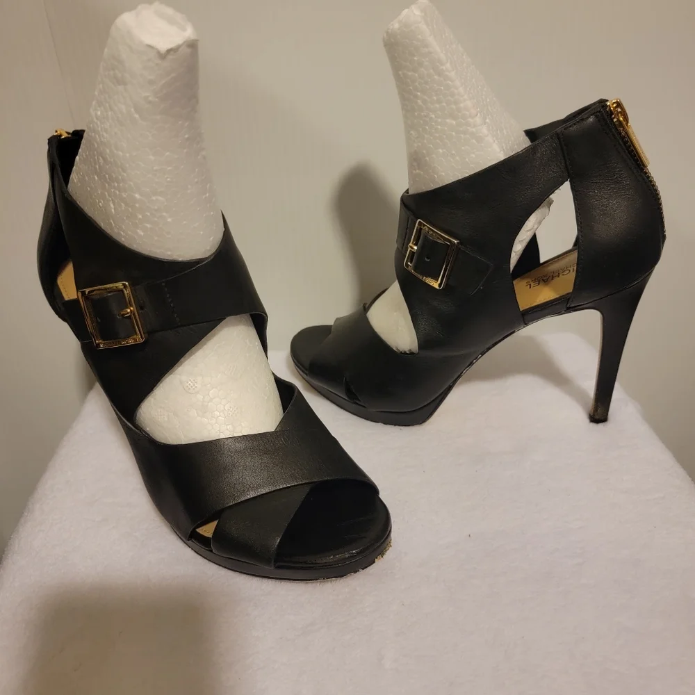 Michael Kors Black Leather Cutout High Heel Sandals